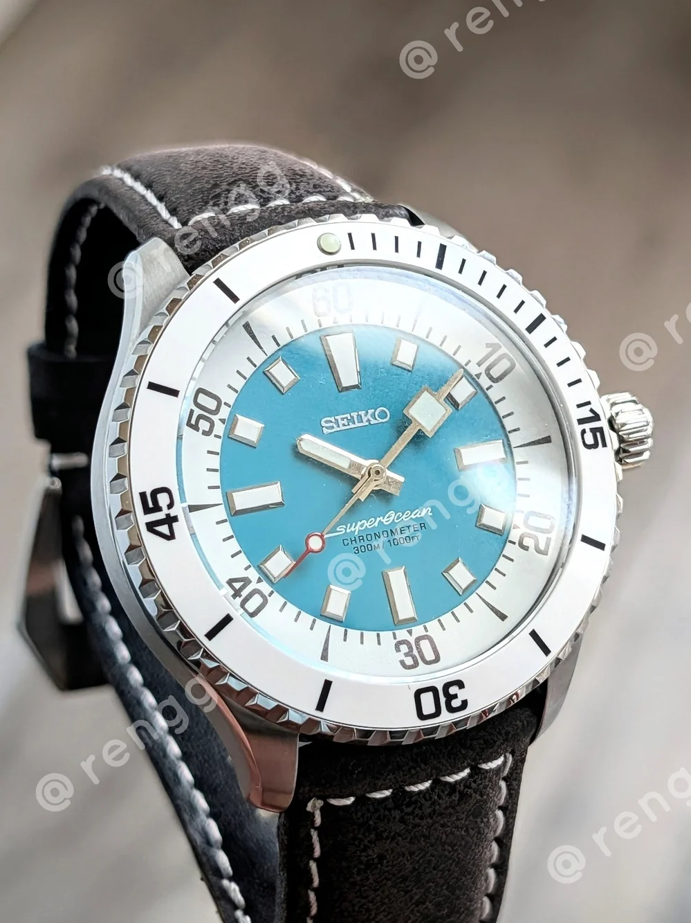 44mm Automatic Seiko Men’s Turquoise SuperOcean Dive Mod Watch Sapphire Crystal